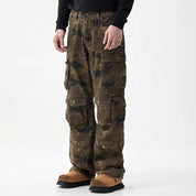 Camouflage cargo pants with multiple flap pockets