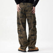 Camouflage cargo pants with multiple flap pockets