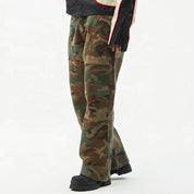 Camouflage pants with moto panel detailing