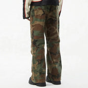 Camouflage pants with moto panel detailing
