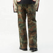 Camouflage pants with moto panel detailing