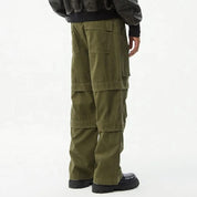 Olive green cargo pants with panel detailing