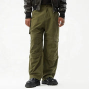 Olive green cargo pants with panel detailing