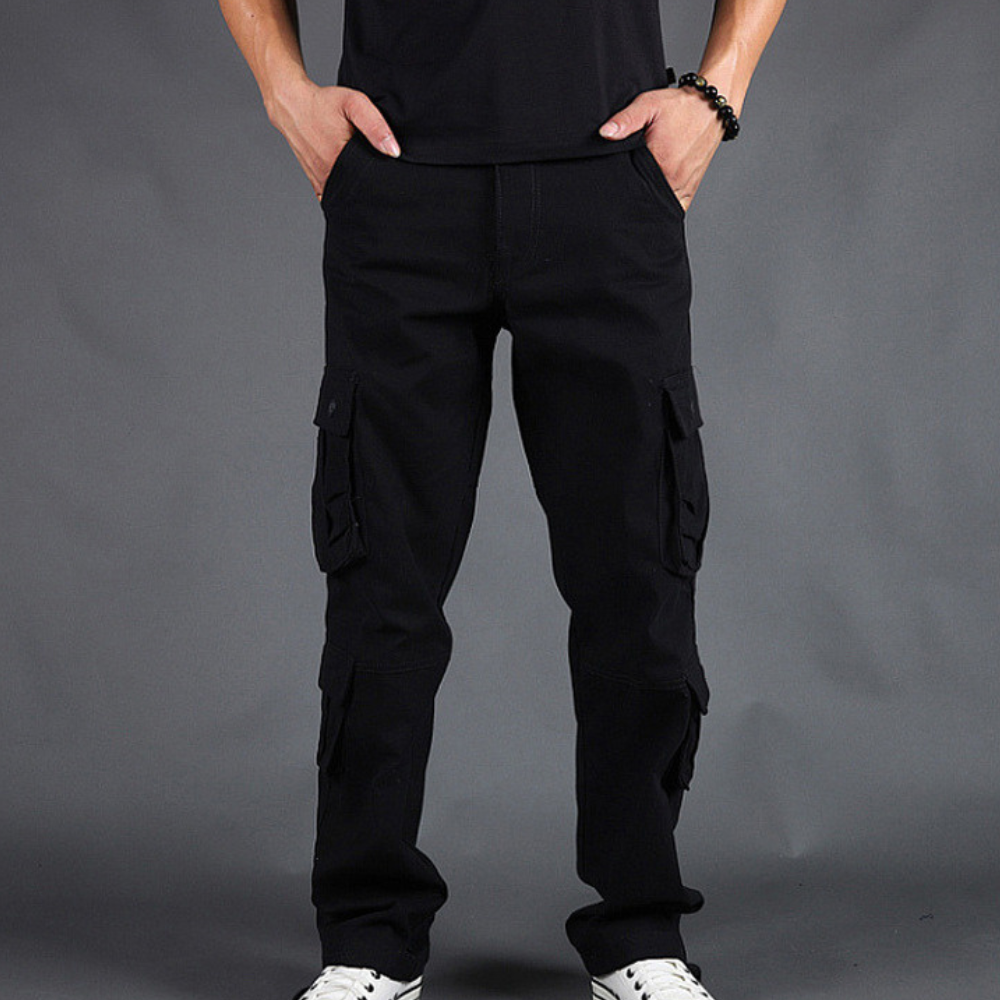 Men's Cargo Pants - Straight Fit Utility Work Trousers - Black