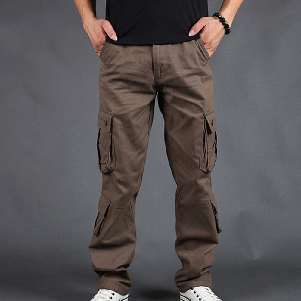 Men's Cargo Pants - Straight Fit Utility Work Trousers - Brown