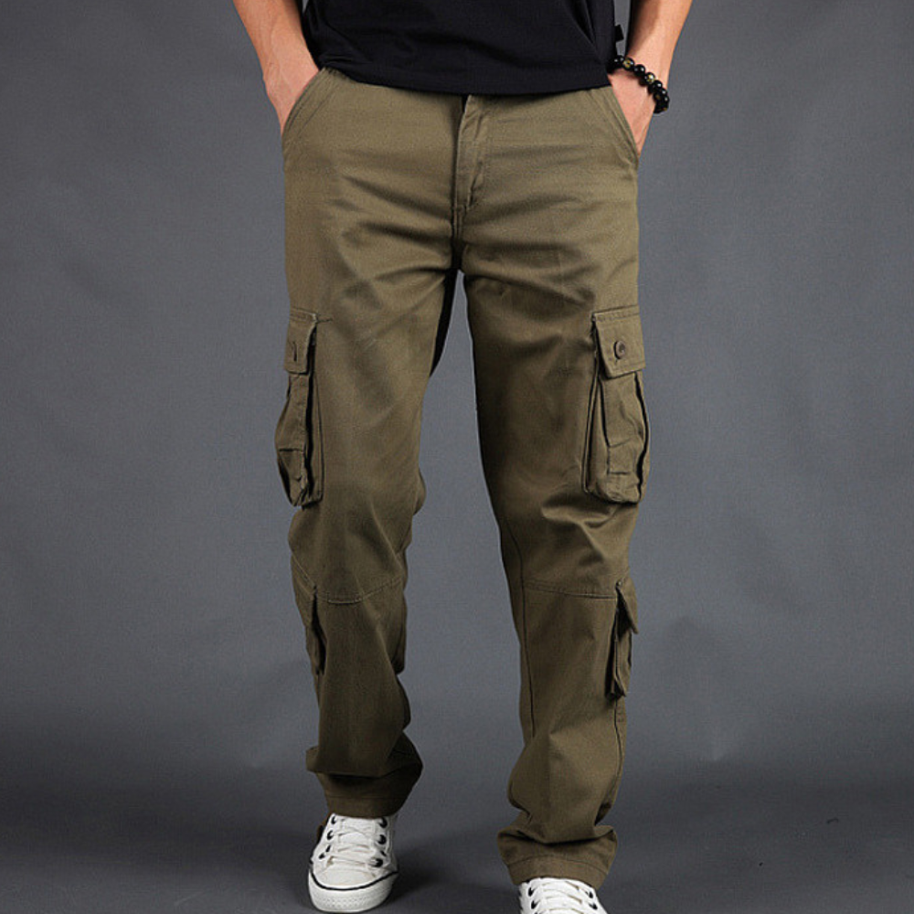 Men's Cargo Pants - Straight Fit Utility Work Trousers - Green