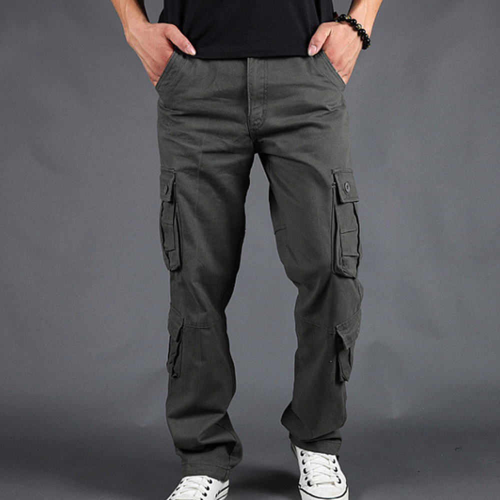 Men's Cargo Pants - Straight Fit Utility Work Trousers - Grey