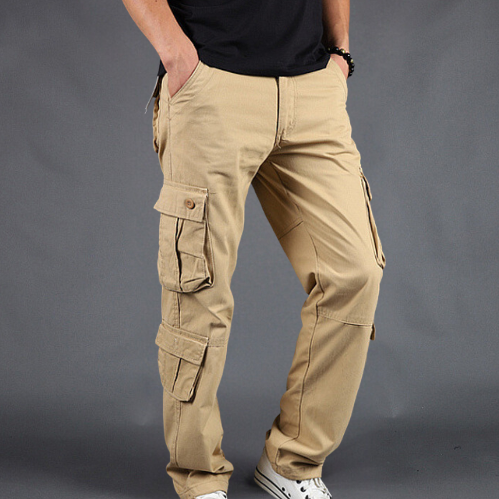 Men's Cargo Pants - Straight Fit Utility Work Trousers - Khaki