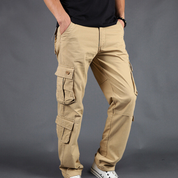 Men's Cargo Pants - Straight Fit Utility Work Trousers - Khaki