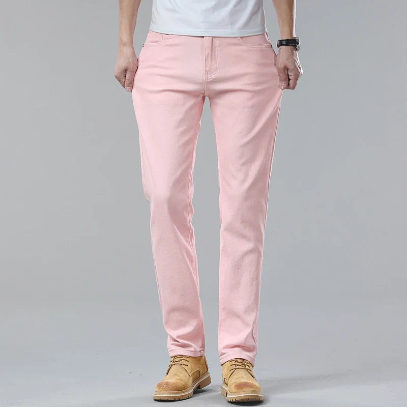 Men's Comfort Fit Denim Jeans - Classic Five-Color Selection - Pink