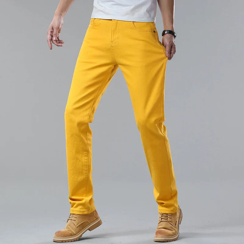 Men's Comfort Fit Denim Jeans - Classic Five-Color Selection - Yellow