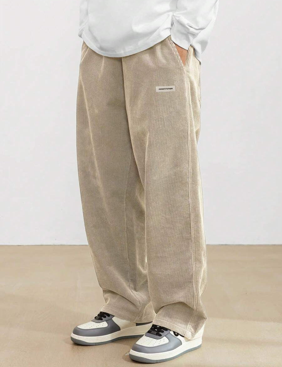 Men's Corduroy Pants - Loose-Fit Straight Leg - Beige