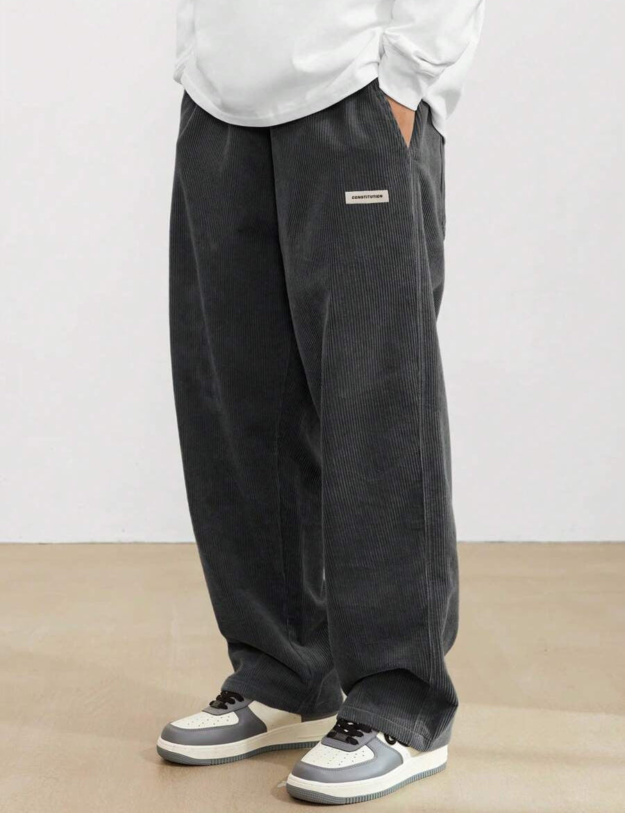 Men's Corduroy Pants - Loose-Fit Straight Leg - Black