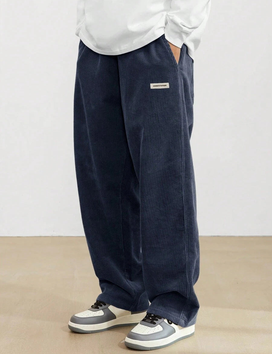 Men's Corduroy Pants - Loose-Fit Straight Leg - Blue