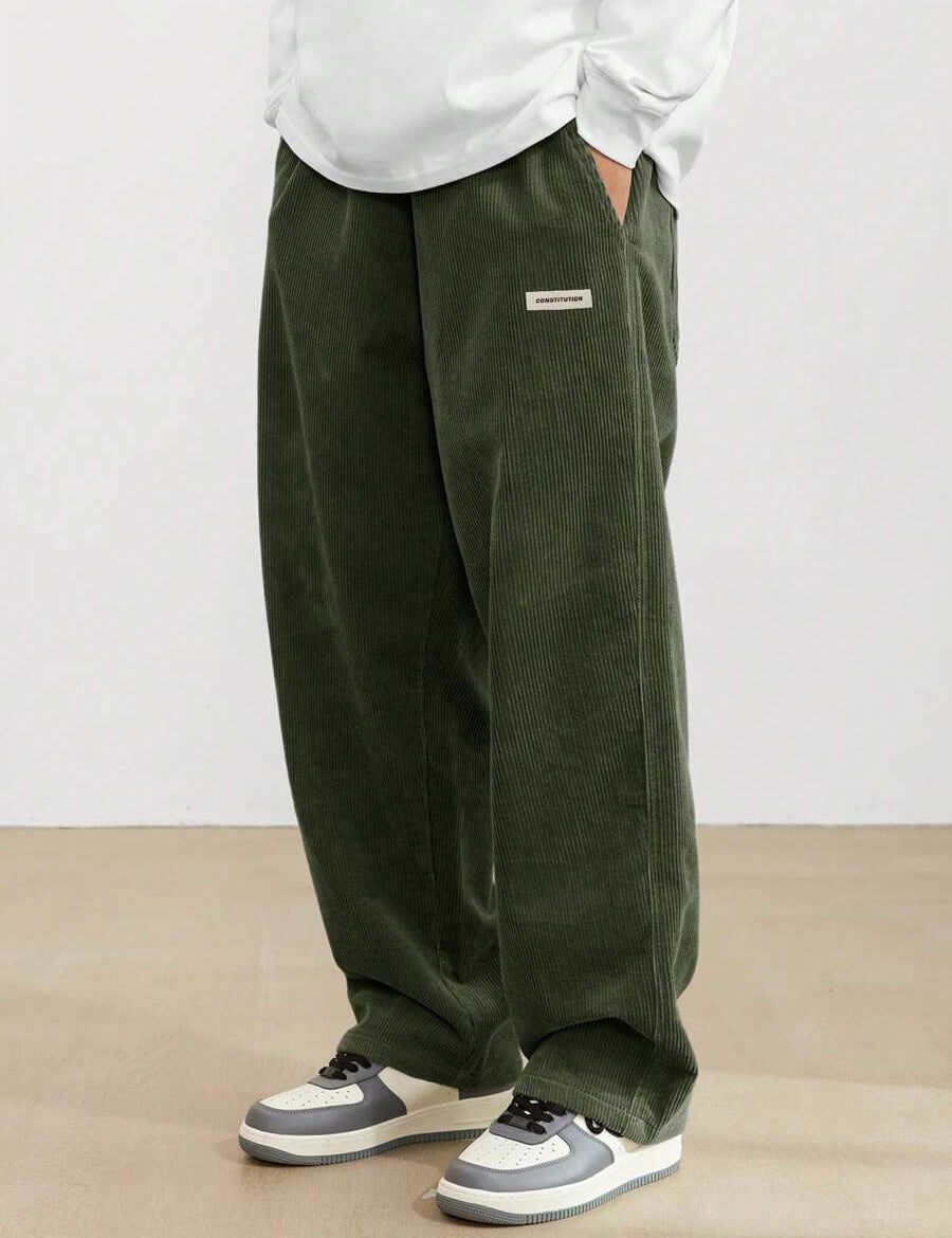 Men's Corduroy Pants - Loose-Fit Straight Leg - Charcoal
