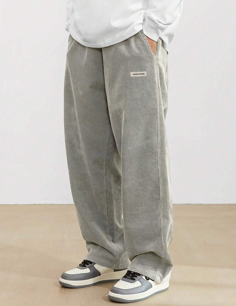 Men's Corduroy Pants - Loose-Fit Straight Leg - Grey