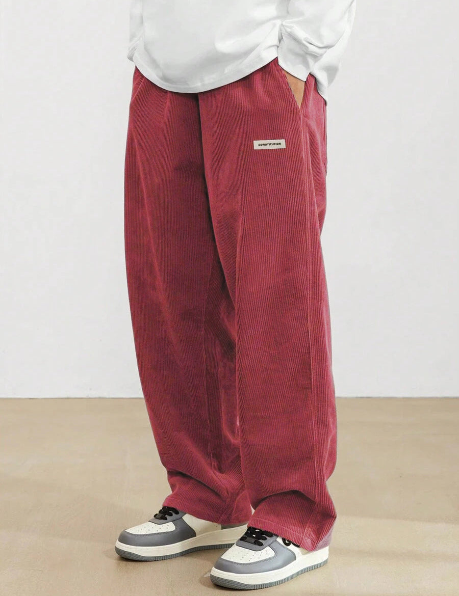 Men's Corduroy Pants - Loose-Fit Straight Leg - Red