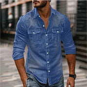 Men's Denim Shirt - Slim Fit with Snap Buttons - Blue