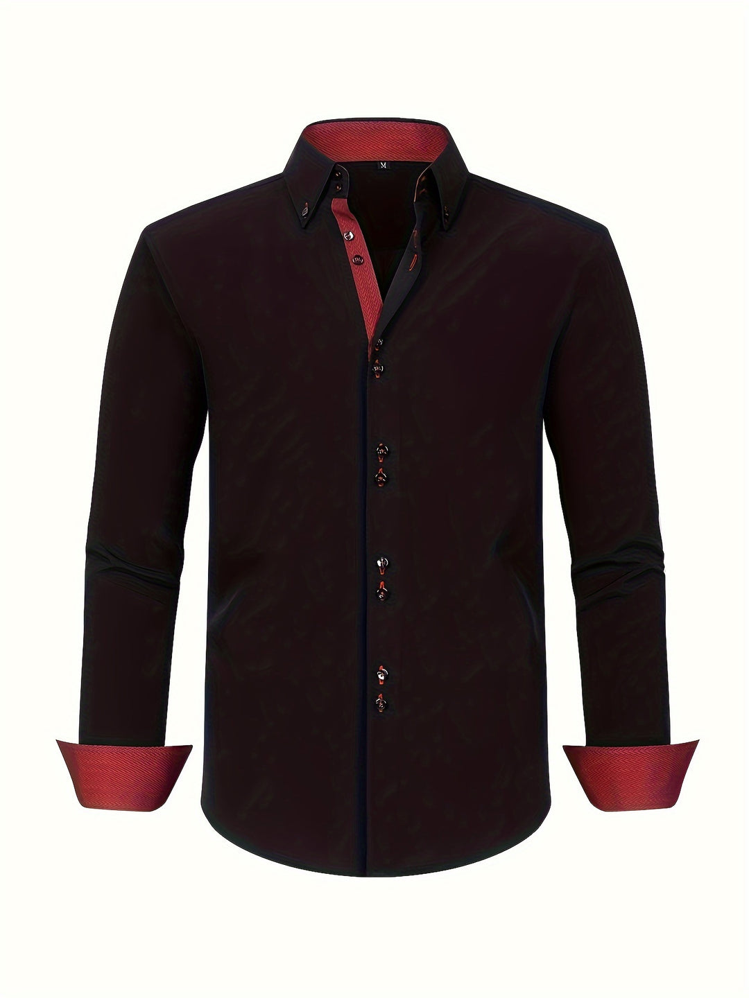 Men's Double-Breasted Stretch Shirt - Light Blue with Contrast Cuffs - Black