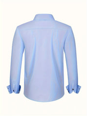 Men's Double-Breasted Stretch Shirt - Light Blue with Contrast Cuffs