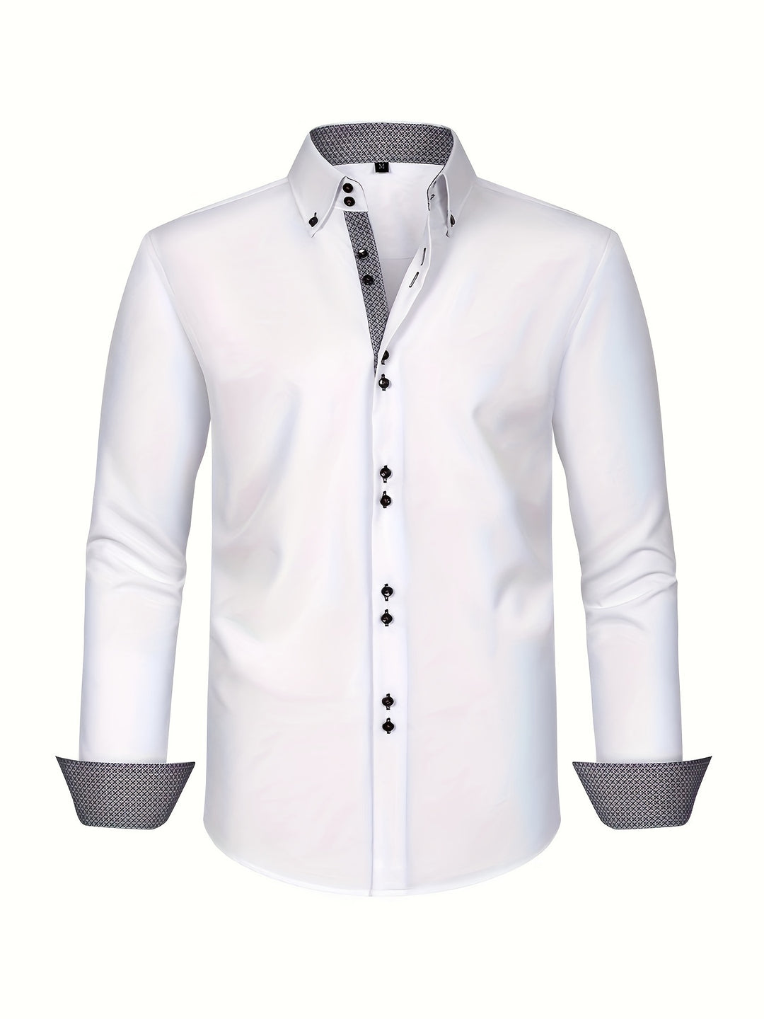 Men's Double-Breasted Stretch Shirt - Light Blue with Contrast Cuffs - White