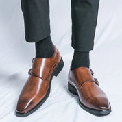 Men's Double Monk Strap Leather Shoes - Classic Business Style