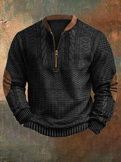 Men's Half-Zip Knit Sweater - Classic Warmth & Versatile Style - Black