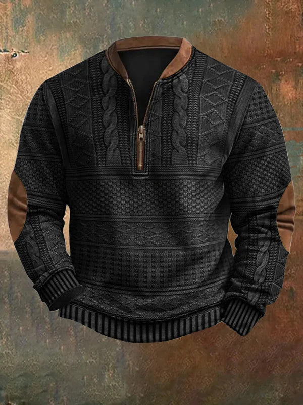 Men's Half-Zip Knit Sweater - Classic Warmth & Versatile Style - Black
