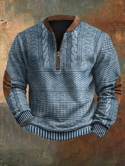 Men's Half-Zip Knit Sweater - Classic Warmth & Versatile Style - Blue