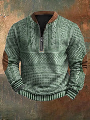 Men's Half-Zip Knit Sweater - Classic Warmth & Versatile Style - Green