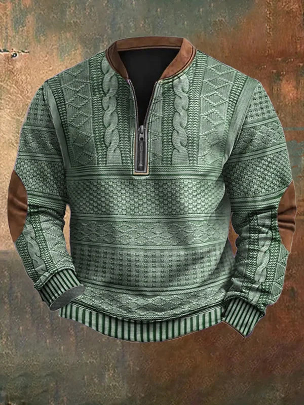 Men's Half-Zip Knit Sweater - Classic Warmth & Versatile Style - Green