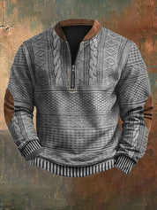 Men's Half-Zip Knit Sweater - Classic Warmth & Versatile Style - Grey