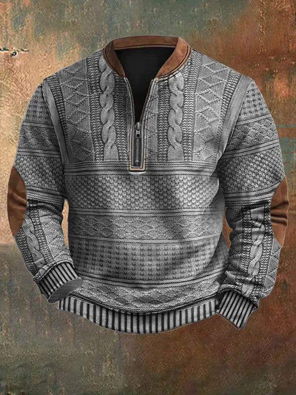 Men's Half-Zip Knit Sweater - Classic Warmth & Versatile Style - Grey