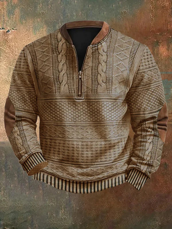 Men's Half-Zip Knit Sweater - Classic Warmth & Versatile Style - Khaki