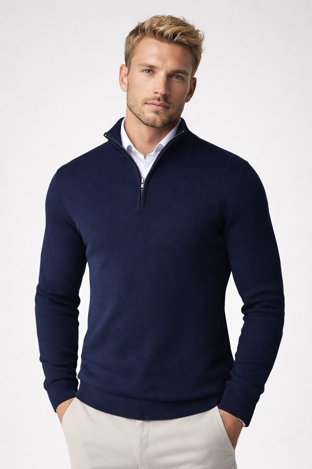 Men's Half-Zip Sweater - Soft Knit Crewneck - Blue