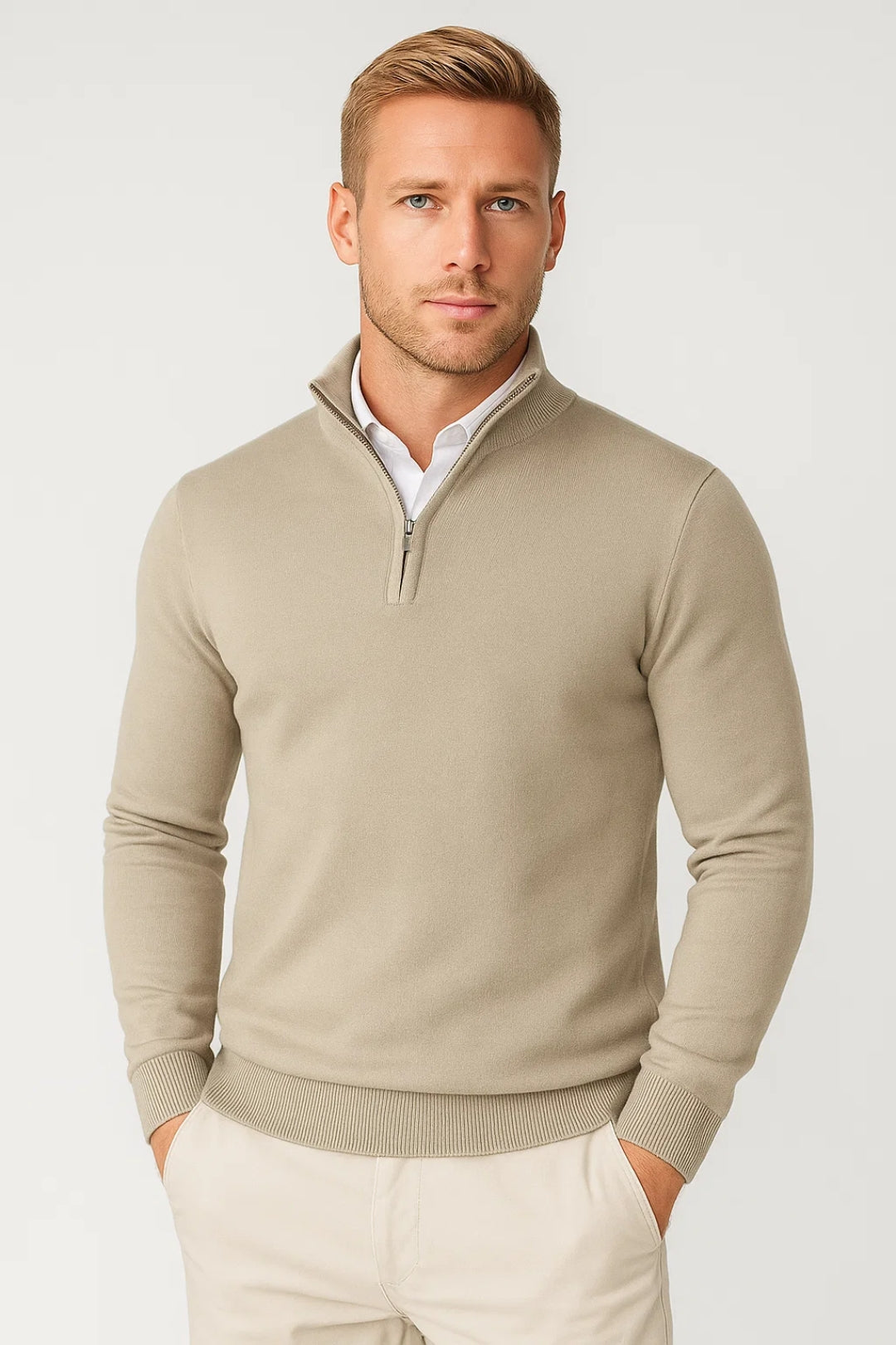 Men's Half-Zip Sweater - Soft Knit Crewneck
