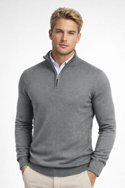 Men's Half-Zip Sweater - Soft Knit Crewneck - Grey