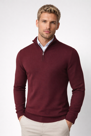 Men's Half-Zip Sweater - Soft Knit Crewneck - Red