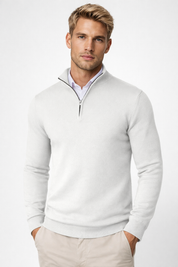 Men's Half-Zip Sweater - Soft Knit Crewneck - White