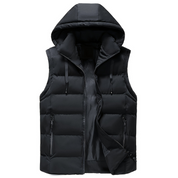 Men's Hooded Puffer Vest - Lightweight Winter Warmth - Black
