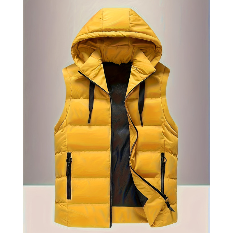 Men's Hooded Puffer Vest - Lightweight Winter Warmth - Yellow
