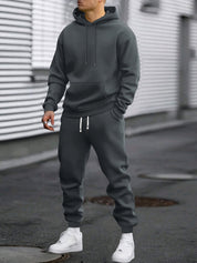 Men's Hoodie & Joggers Set - Casual Comfort - Dark Grey