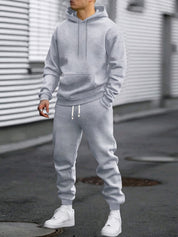 Men's Hoodie & Joggers Set - Casual Comfort - Grey
