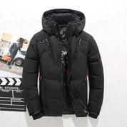 Men's Insulated Parka Jacket - Windproof Winter Coat with Hood - Black