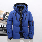 Men's Insulated Parka Jacket - Windproof Winter Coat with Hood - Blue