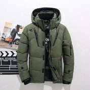 Men's Insulated Parka Jacket - Windproof Winter Coat with Hood - Green