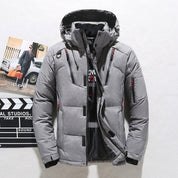 Men's Insulated Parka Jacket - Windproof Winter Coat with Hood - Grey