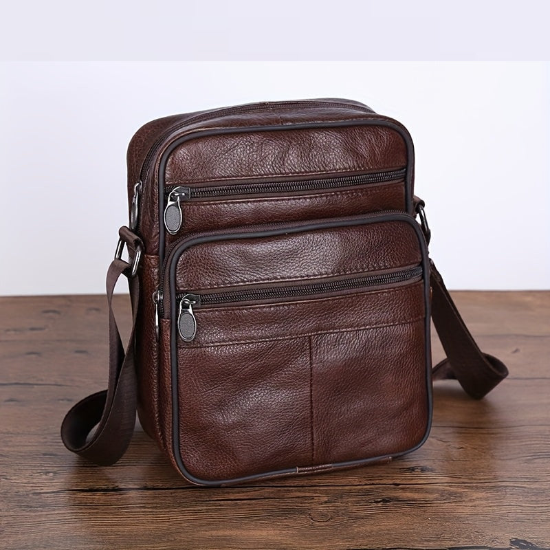 Men's Leather Shoulder Bag - Structured Crossbody - Coffee