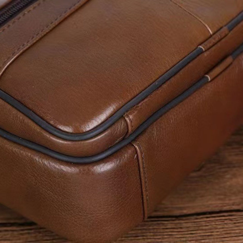 Men's Leather Shoulder Bag - Structured Crossbody
