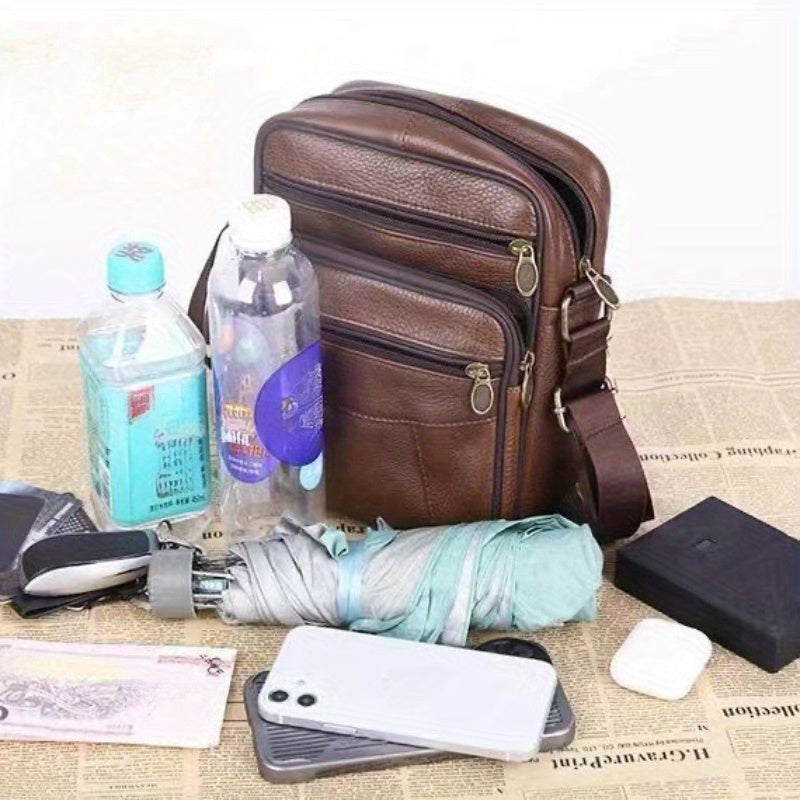 Men's Leather Shoulder Bag - Structured Crossbody